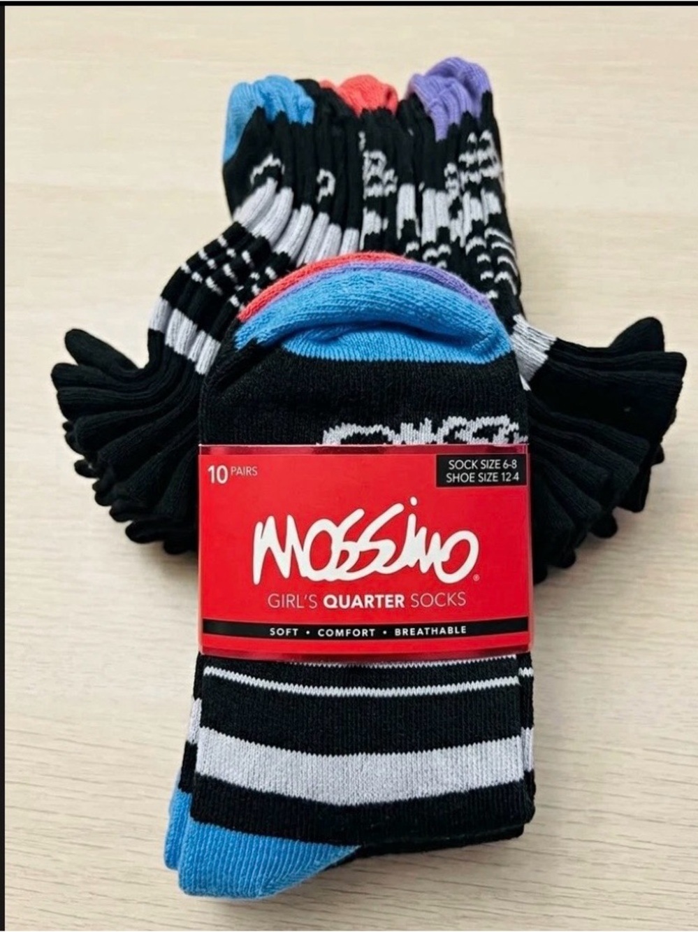 Mossimo Supply Co. Girls' Quarter Socks - Black with Blue Accent (10 Pairs)